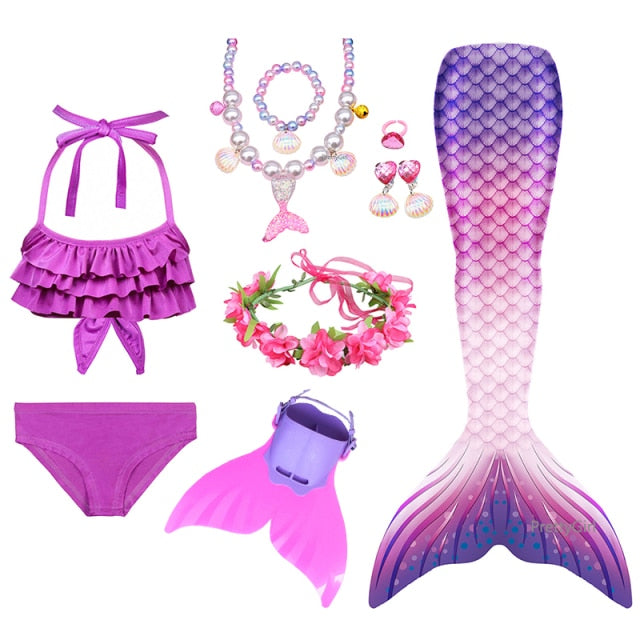 PrettyGirl Kinder Mädchen schwimmen Meerjungfrau Schwanz Meerjungfrau Kostüm Cosplay Kinder Badeanzug Fantasy Beach Bikini kann Monofin Flosse hinzufügen