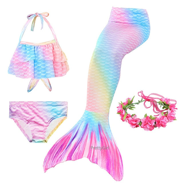 PrettyGirl Kinder Mädchen schwimmen Meerjungfrau Schwanz Meerjungfrau Kostüm Cosplay Kinder Badeanzug Fantasy Beach Bikini kann Monofin Flosse hinzufügen