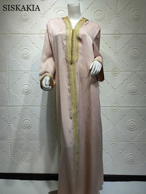 Siskakia Dubai Arabisch Muslim Abaya Kleid für Frauen Herbst 2020 Champagner Marokkanischer Kaftan Kapuzenmantel Türkisch Islamisch Jalabiya