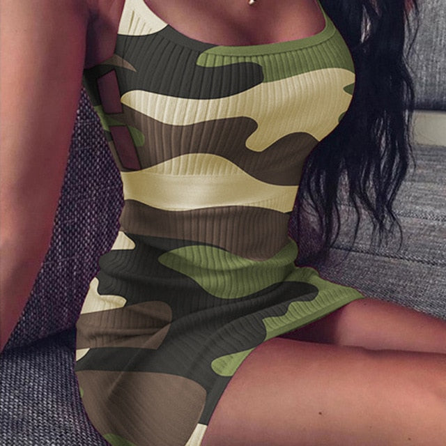 Plus Size5xl Sexy Bodycon Mini Dress for Women Summer 2020 Party Club Camouflage Slim Dress Hollow Knitted Wrap Dresses Camisole