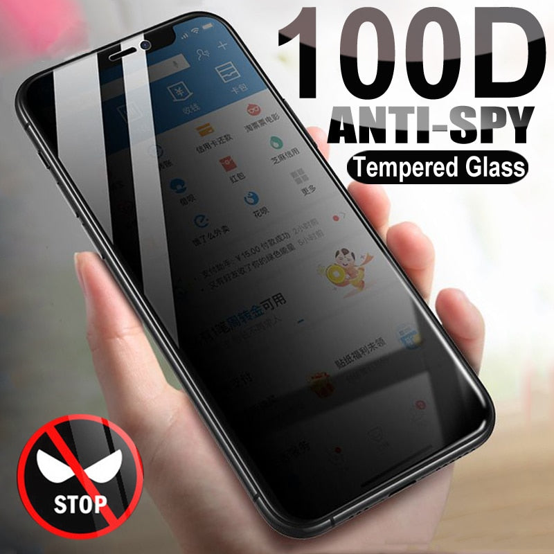 Vidrio templado antiespía 100D para iPhone 12 mini 11 Pro XS Max X XR Protector de pantalla de privacidad iPhone 7 8 6 6S Plus SE 2020 Glass