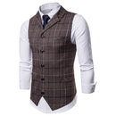 New Mens Vest Casual Business Men Suit Vests Male Lattice Waistcoat Fashion Mens Sleeveless Suit Vest Smart Casual Top Grey Blue