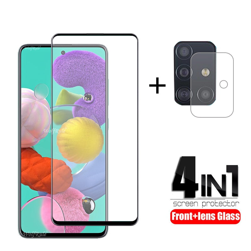 4-in-1 For Samsung Galaxy A51 Glass For Samsung M21 Tempered Glass Full Glue Screen Protector For Samsung A52 A51 A71 Lens Glass
