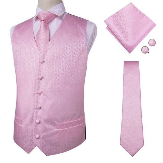 Hi-Tie, 20 colores, chalecos de seda para hombre y corbata, vestidos formales de negocios, chaleco delgado, gemelos de pañuelo de 4 piezas para traje, chaleco azul de Cachemira