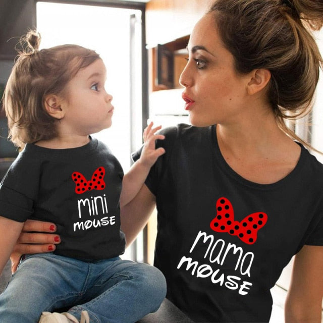 Family Tshirts Fashion Mommy And Me Clothes MAMA And MIMI  Family Matching Clothes Cotton Tops Mother Baby Girl Clothes Tshirts