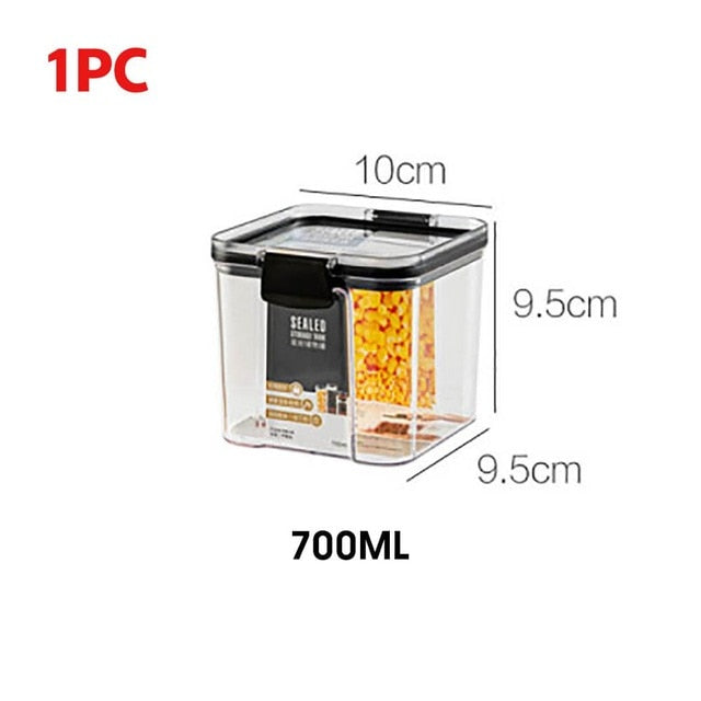 Contenedor de almacenamiento de alimentos de 700/1300/1800ML, nevera de cocina de plástico, caja de fideos, tanque de almacenamiento multigrano, latas selladas transparentes