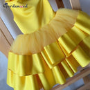 Puffy Layers Pink Flower Girl Dresses Satin Bow Kids Princess Dress Bow Shoulder Kids First Communion Dresses Birthday New Year