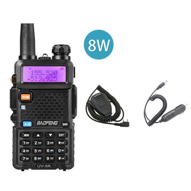 BaoFeng UV 5R Radio bidireccional Real 8W 10KM 128CH Banda dual VHF (136-174MHz) UHF (400-520MHz) Walkie talkie portátil para aficionados