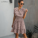 Dress Women Leopard Casual Black Summer Ruffle Mini Dresses Buttons Ladies Purple Waisted Fitted Clothing 2020 Womens Clothes