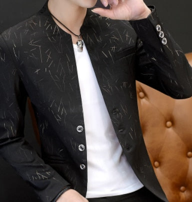 HOO 2021Men 's casual collar collar blazers youth handsome trend Slim print blazers   5XL   6XL