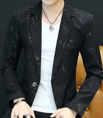 HOO 2021Men 's casual collar collar blazers youth handsome trend Slim print blazers   5XL   6XL