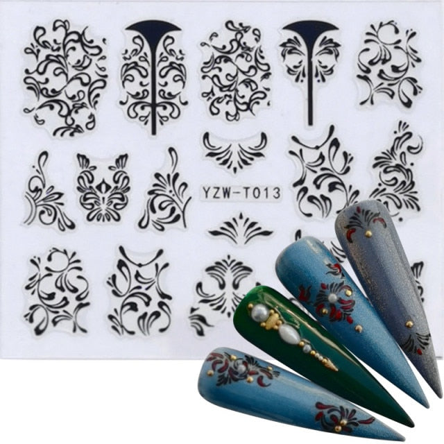 1 Sheet 3D Nail Sticker Flower Letter Design Mixed Patterns Nail Art Transfer Stickers Decals Nail Art DIY Design Decoration