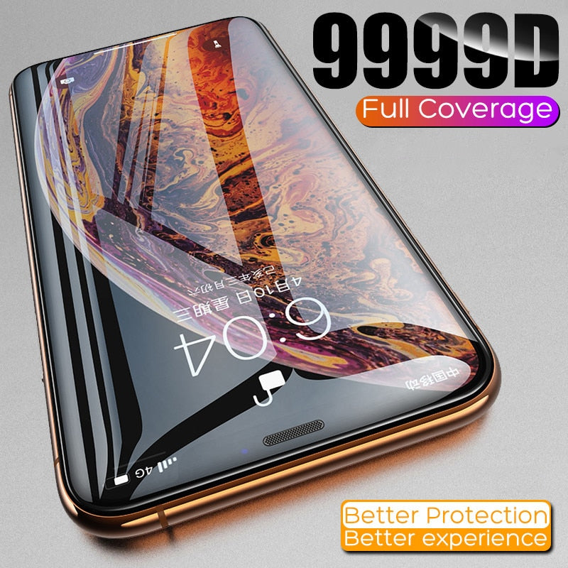 Vidrio templado protector curvo 9999D para iPhone 11 12 Pro XS Max X XR SE2 Protector de pantalla de vidrio en iPhone 7 6 6S 8 Plus Film