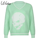 Weekeep Y2K Chic Print Streetwear Oversized Sweater Women's Casual Autumn Winter Knitted Jumper Fashion Loose Knitwear Pullovers