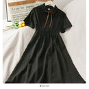 Dress Women Chiffon Bow Solid High Waist Turn-down Collar Preppy Style Kawaii Ulzzang Popular Temperament Girls Summer Holiday