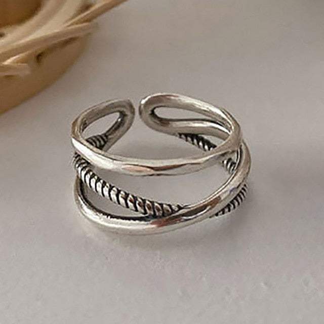 Foxanry Minimalist 925 Sterling Silver Chain Rings for Women Couples New Fashion Vintage Handmade Geometric Party Jewelry Gifts