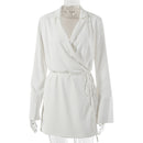 Julissa Mo Black Satin V-Neck Shirt Dress Women Autumn Winter Flare Sleeve Lace Up Mini Dresses Elegant Ladies Party Vestidos