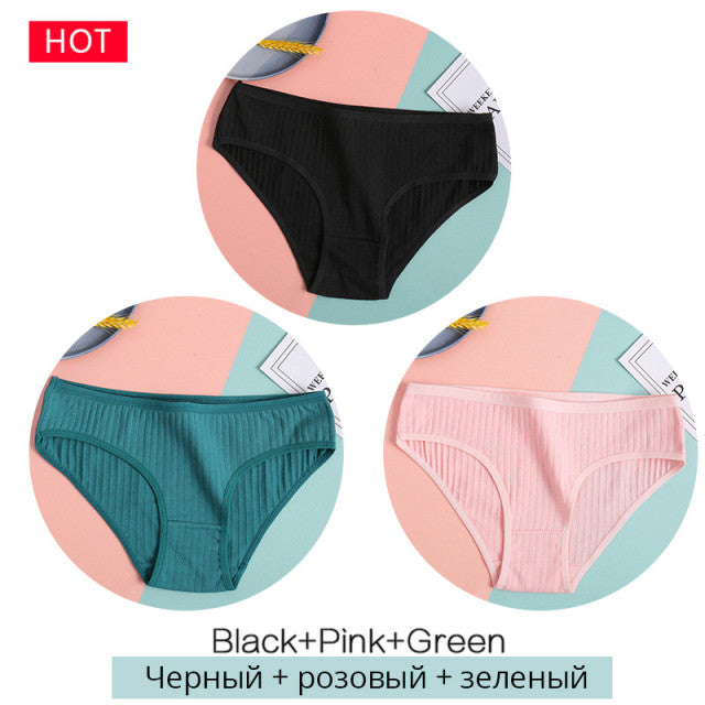 FINETOO 3 teile/satz frauen unterwäsche baumwolle panty sexy höschen weibliche unterhose einfarbig panty dessous frauen dessous m-2xl