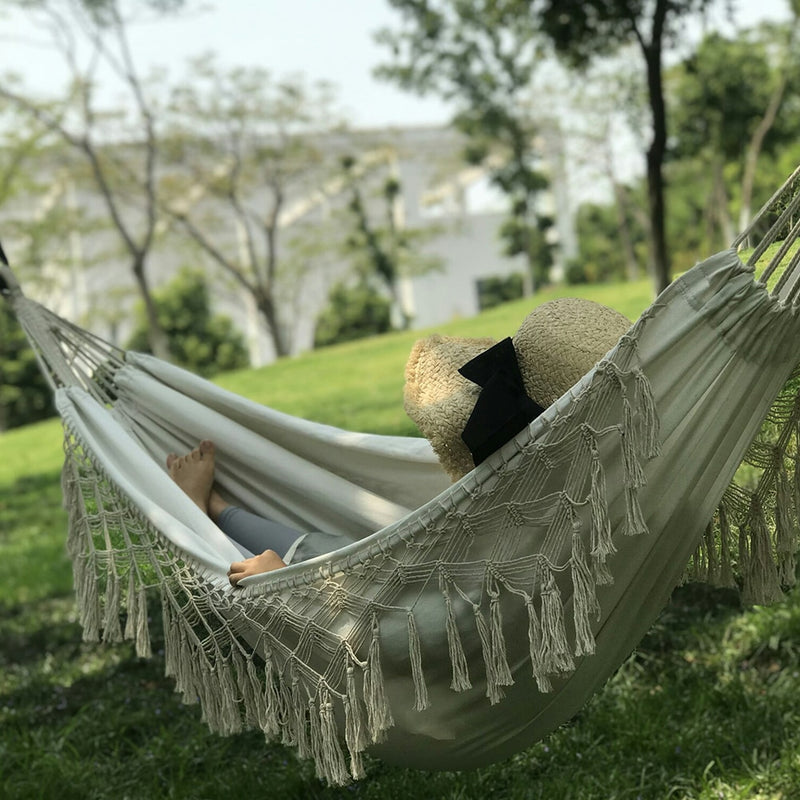 Camping Pure Double Hammocks Canvas Tassel Sleeping Outdoor Backyard Swing Beds for Home Garden Laying Accessories