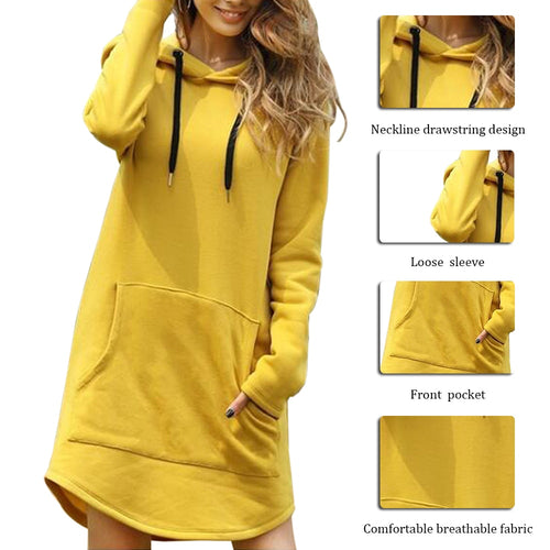 Neue Hoodie Frauen Kleid Casual Mit Kapuze Tasche Langarm Pullover Sweatshirts Damenmode Mit Kapuze Herbst Winter Dropshipping