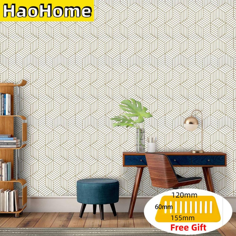 HaoHome Sechseckiges Kontaktpapier Abziehbare Tapete zum Abziehen und Aufkleben, selbstklebende Folie für Wohnzimmer, Schlafzimmer, Wanddekoration