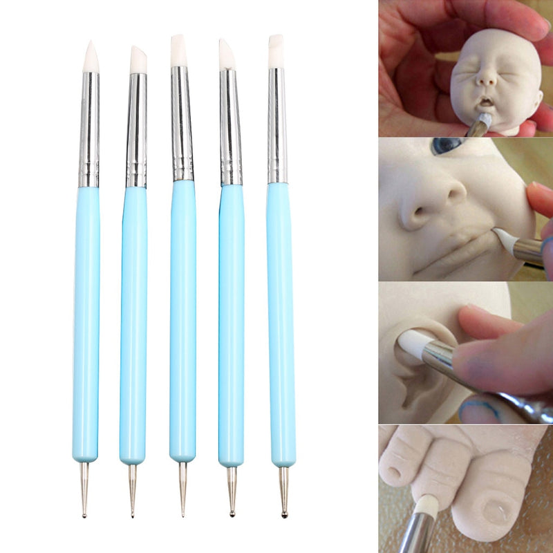 5pcs/set Double-ended Dotting Tools Set Nail Art Embossing Tools Pottery Craft Art Silicone Brushes Pottery Clay Tool