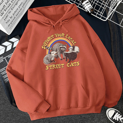 Support Your Local Street Cats Print Frauen Hoodie Cartoons Crewneck Kleidung Vintage Loose Sweatshirt Street Hip Hop Hoody Womens