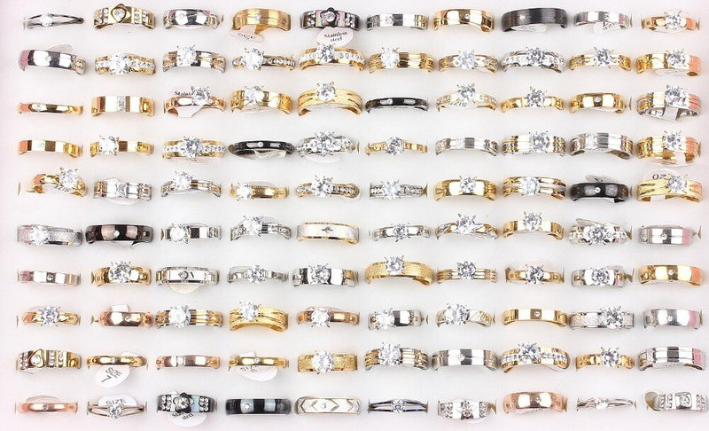 HOT 3000Pcs Female Zircon 316L Stainless Steel Wedding Rings For Women Silver&Gold P Crystal Stainless Engagement Finger Rings