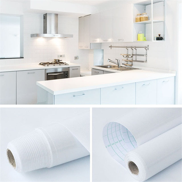 Película decorativa DIY, papel de pared autoadhesivo de PVC blanco perla, pegatinas de renovación de muebles, papel tapiz impermeable para armario de cocina