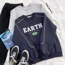 Mooirue Vintage Women Sweatshirt Ultra Simple Sleeve Contrast Line Design Letter Embroidery Crew Neck Loose Casual Sweatshirt