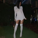 Simenual Solid Bodycon Garter Women Mini Dress with Stocking Long Sleeve Sexy Clubwear Skinny Party Dresses Autumn 2021 Hot Slim