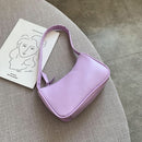 Bolso para axilas morado de piel sintética suave para mujer, bolsos Baguette Retro de Color sólido para mujer, bolsos de hombro pequeños de diseño a la moda para chicas