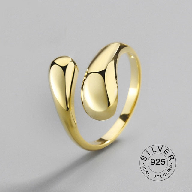 100% 925 Sterling Silver Open Ring for Women INS Minimalist Irregular Wave Pattern Gold Color Jewelry Bijoux Birthday