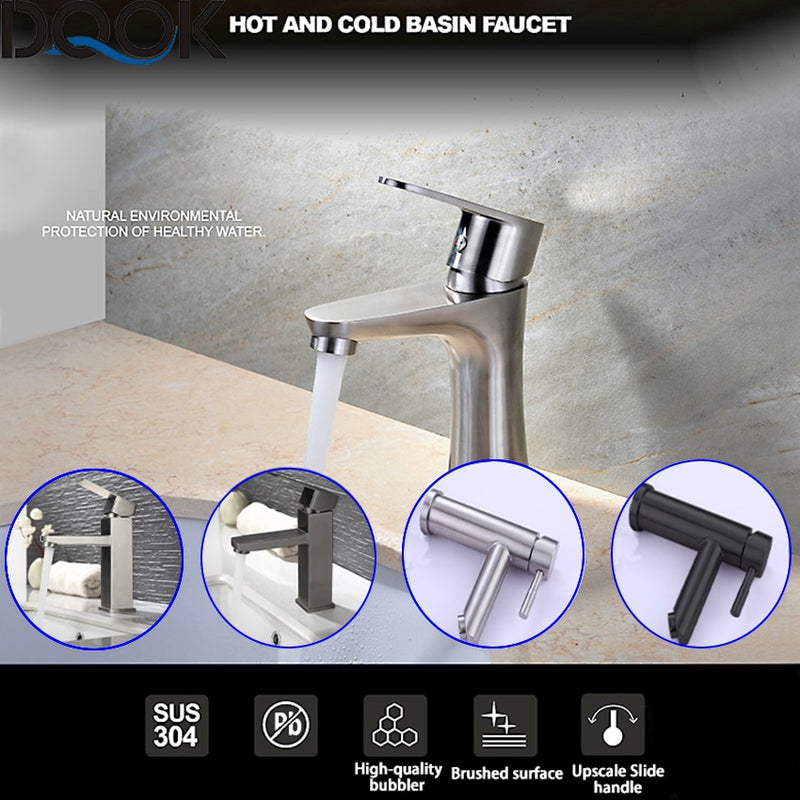 DQOK Brushed Nickle Bathroom Basin Faucets Cold/Hot Mixer Basin Sink Tap Black Water Faucet Bathroom Accessories（not includ hose