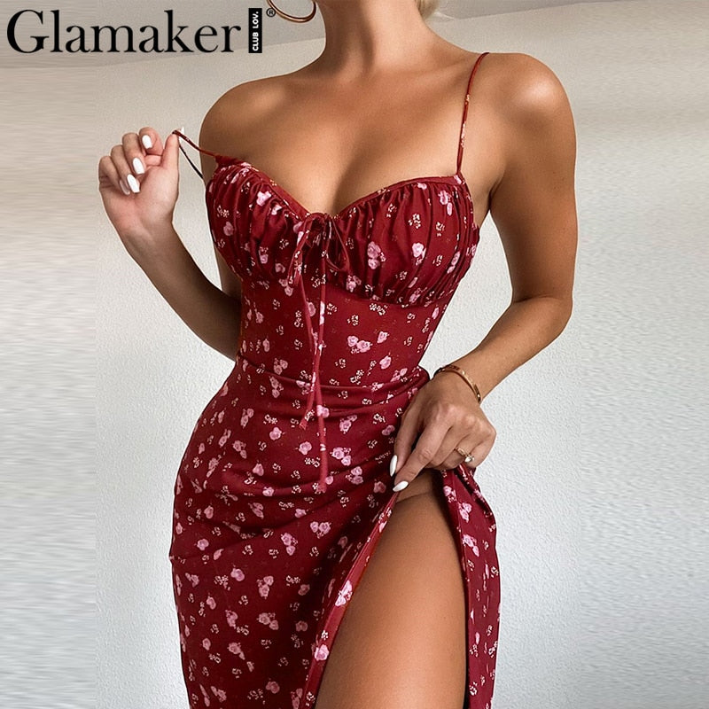 Glamaker Blumendruck sexy figurbetontes hochgeteiltes Kleid Frauen 2020 neues ärmelloses kurzes Kleid Party Club elegante rückenfreie Vestidos
