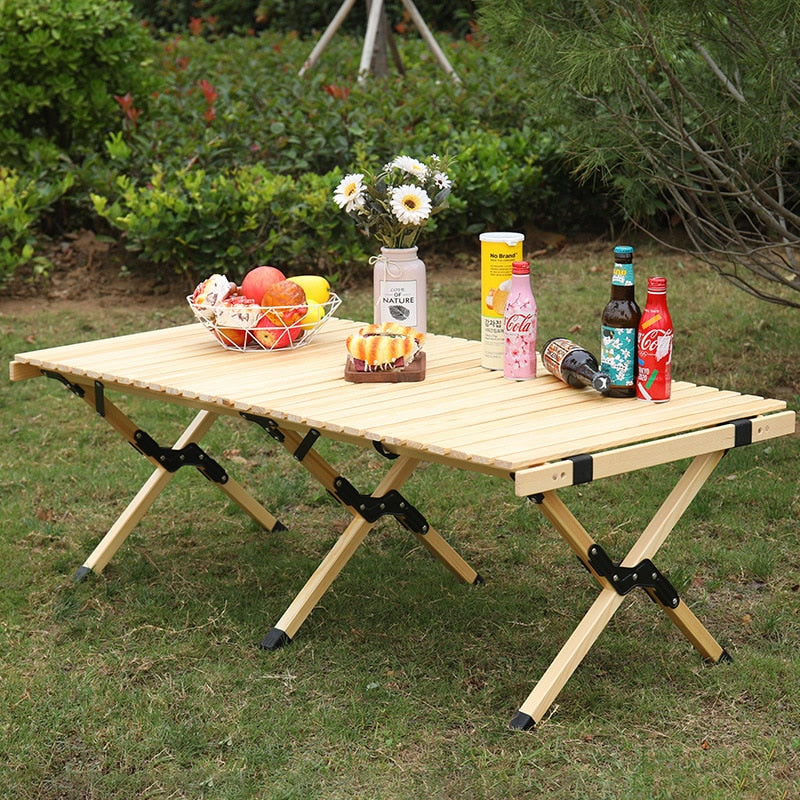 Camping-Klapptisch aus Holz - tragbarer faltbarer Picknicktisch für den Außenbereich, Kuchenrollen-Holztisch, Picknick, Camp, Reisen, Gartengrill