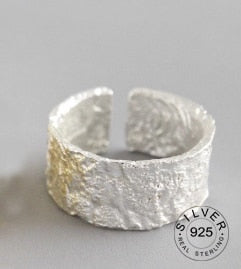 925 Sterling Silber offener Ring für Frauen INS Nische unregelmäßige Welle Sand Oberfläche breite Nudel Original Party Geburtstagsgeschenk