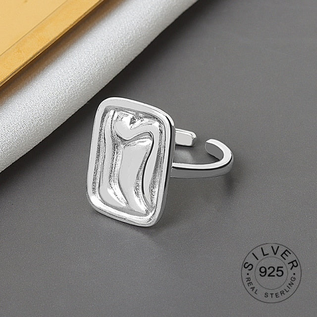 925 Sterling Silver Open Ring For Women INS Niche Irregular Wave Sand Surface Wide Noodle Original Party Birthday Gift