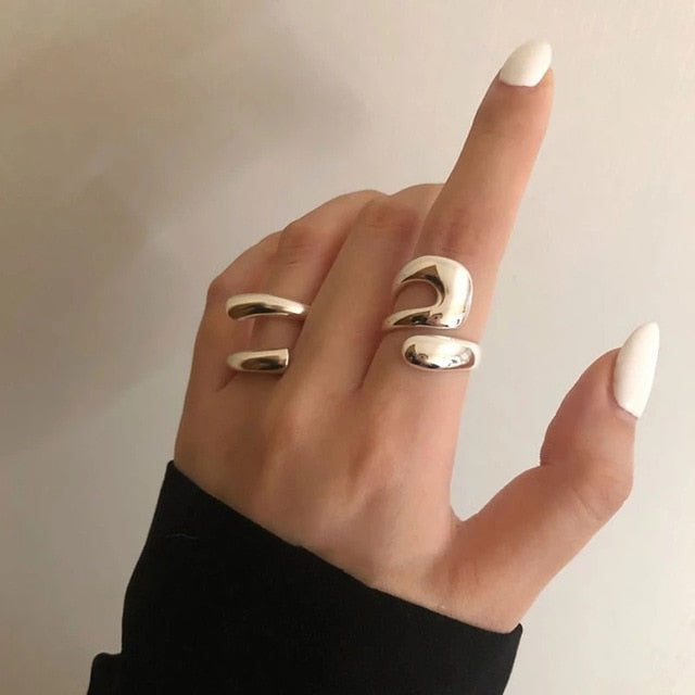 Foxanry Minimalistische 925 Sterling Silber Ringe für Frauen Mode Kreative Hohle Unregelmäßige Geometrische Geburtstagsfeier Schmuck Geschenke