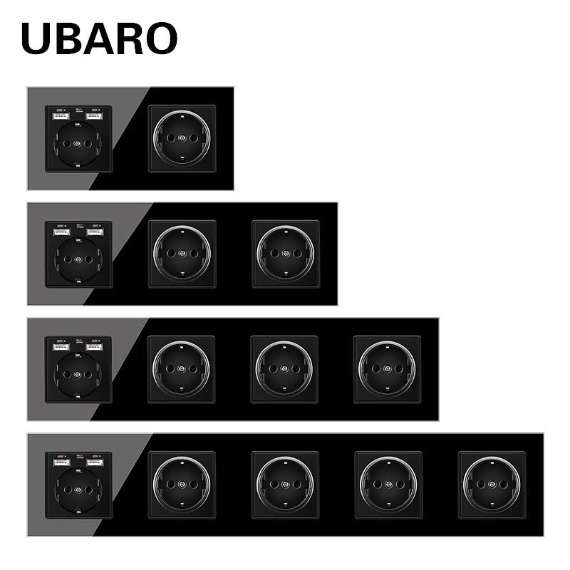 UBARO estándar alemán 16A Panel de cristal toma de pared toma de corriente Steckdose Stopcontact toma de corriente hogar AC100-250V