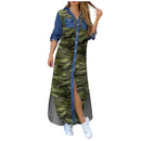 Autumn Long Dress Long Sleeve Shirt Dress Women Denim Long Dresses Pocket Button Shirt Print Dress Casual Loose Dresses 2020