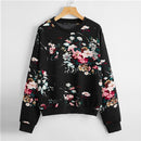 SHEIN Navy Blue Drop Shoulder Floral Print Pullover Women Autumn Round Neck Long Sleeve Casual Sweatshirts