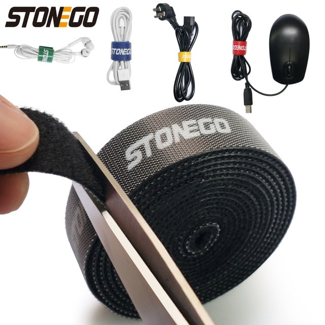STONEGO-enrollador de Cable USB, organizador de cables, ataduras para ratón, soporte para auriculares, Cable HDMI, gestión de corte libre, Protector de cinta de aro para teléfono