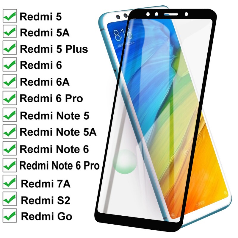 Vidrio templado 11D para Xiaomi Redmi 5 Plus 5A Go 6 6A 7A S2 Protector de pantalla de cubierta completa en Redmi Note 5 5A 6 Pro película protectora