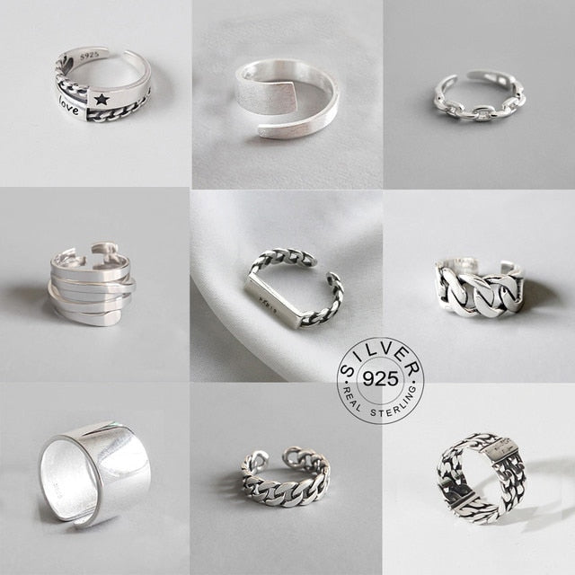 Vintage Silver Color Metal Punk Letter Open Rings Design Finger Rings for Women men Party Jewelry Gifts LETTER