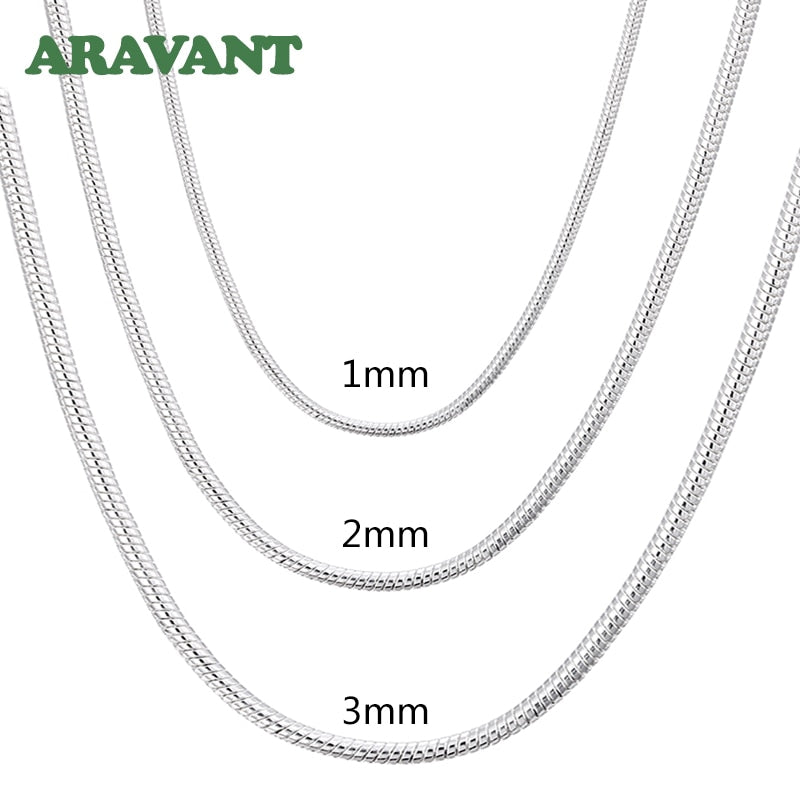 Collar de cadena de serpiente de plata 925 de 1MM/2MM/3MM para hombres y mujeres, collares de plata, joyería de moda