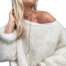 Women Lantern Long Sleeve Sweater Fluffy Mohair Chunky Knit Loose Jumper Tops New 2021