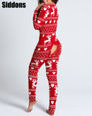 Sexy Women Christmas Cutout Functional Buttoned Flap Adults Pajamas Club Button Design Plunge Lounge Jumpsuit
