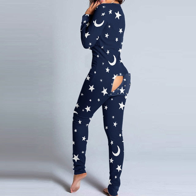 Sexy mujer Navidad recorte funcional abotonado solapa adultos pijamas Club botón diseño Plunge Lounge mono