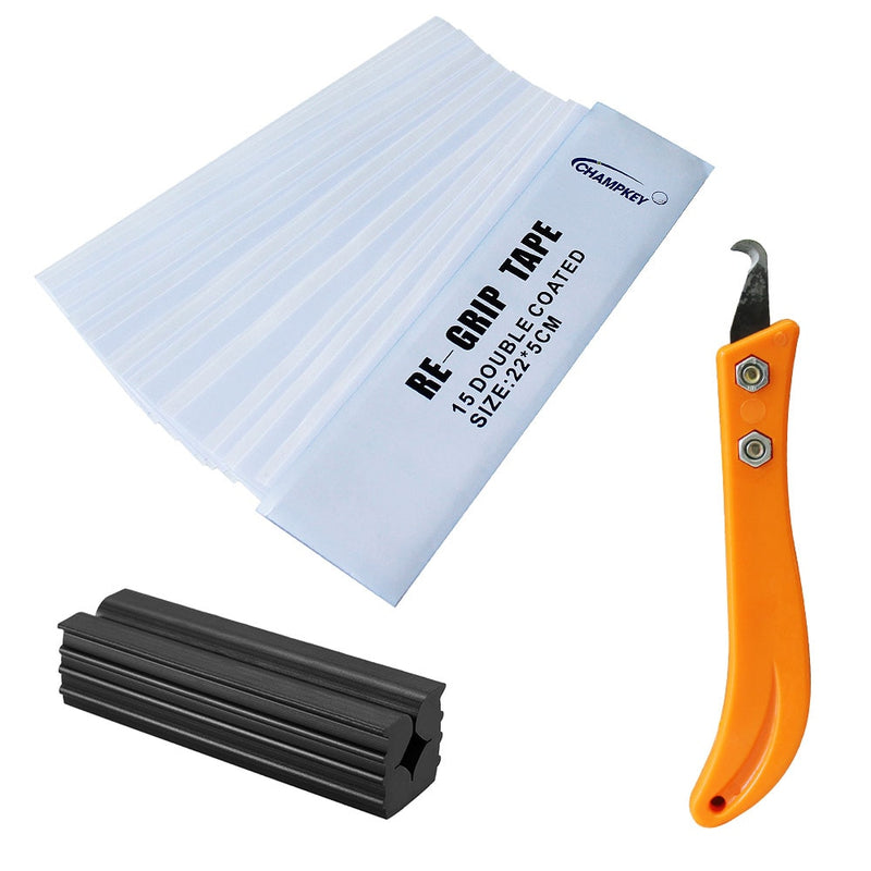 1 Set Golf Club Regripping Kit 15 pcs Double Coated Re-Grip Tape + 1 pcs Hook Blade + 1 pcs Rubber Vise Clamp Remover Tool